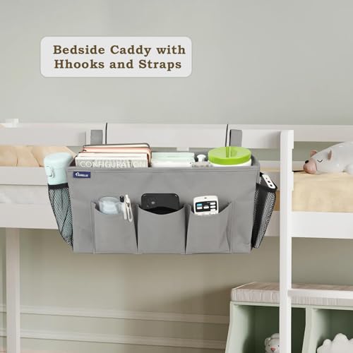 Surblue Bedside Organizer with Hook Caddy Hanging Storage Bag with Adjustable Straps and Water Bottle Holder for Home, College Dorm, Hospital Bed, Grey, 2PCS - color: 2Pcs Grey