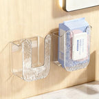 Wall Mounted Tissue Box Holder, Clear Plastic Storage Organizer for Bathroom Kitchen Toilet, No Drill Installation
