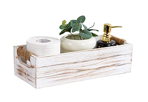 TIMRIS Rustic Wooden Toilet Paper Holder, Farmhouse Bathroom Decor, Toilet Tank Basket, Decorative Storage Container (Whitewash) - color: Whitewash