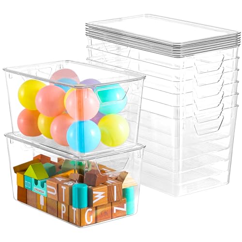 6 Pack Clear Storage Bins with Lids, 7 Quart Stackable Storage Boxes for Storage and Organization, Plastic Storage Containers with Lids, Plastic Bins with Handles for Office, Bedroom, Study Room - size: 6 Pack