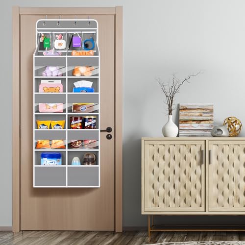 Univivi 5-Shelf Fabric Door Organizer Over Door Hanging Organizer with 8 Deep Pockets and 4 Small PVC Pockets Hanging Storage Organizers for Baby Nursery(Grey) - color: Grey (Upgraded), size: 5 LAYER