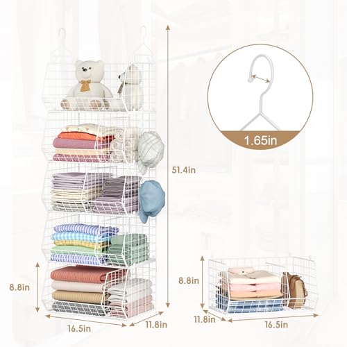 5 Tier Extra Large Closet Hanging Shelves with Divider,2 Pair Hook,16.5"L x 11.8"W x 51.4"H Closets Organizers and Storage,Clothes Organizer Clothing Sweaters Shoes Handbags Clutches Accessories-White - color: White, size: 5-Tier
