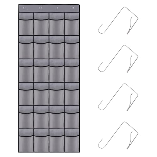 Over the Door Shoe Organizer, 24 Large Breathable Mesh Pockets, Hanging Storage Holder, Hanging Shoe Organizer(Grey) - color: grey