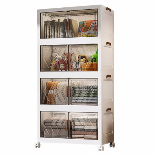 ETOYA 4-Tier Stackable Storage Bins with Lids, 23QT Stackable Closet Organizers and Storage with Wheels and Magnetic Doors, Foldable Plastic Storage Containers for Seasonal Clothes, Toys, Tools - color: Transparent