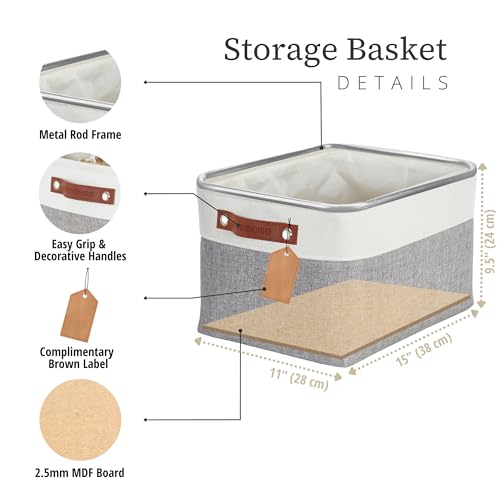 DECOMOMO Storage Bins, Large Fabric Storage Baskets for Shelves, Decorative Linen Closet Organizer, 15 x 11 x 9.5 inches (Grey & White, 1 Pack) - color: Grey and White, size: Large/1P