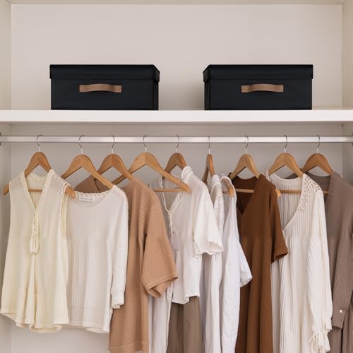 StorageWorks Fabric Storage Bins with Lid, Decorative Storage Boxes for Shelves, Stackable Closet Organizer and Storage Basket with Handle, Black, 2-Pack - color: Black, size: 15"L x 11¼"W x 6¼"H
