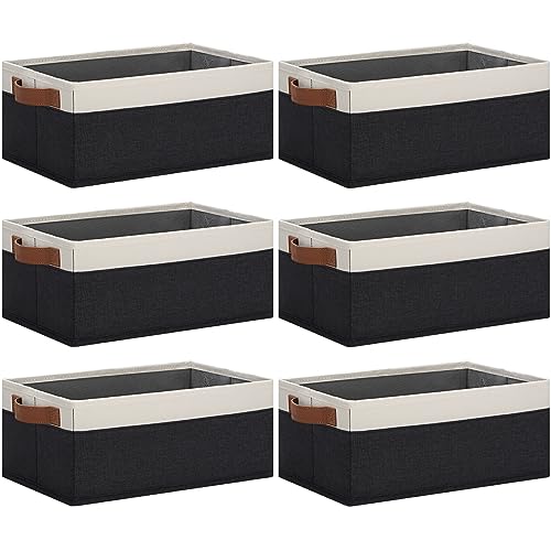 GhvyenntteS Storage Baskets for Organizing, Fabric Storage Bins with Leather H&les, Foldable Rectangular Storage Baskets for Shelves, Closets, Home, Office(Black/White, 6 Pack)11.8X7.9X5.1 in - color: Black&White, size: Small-11.8"x 7.87"x 5.11"-6pcs
