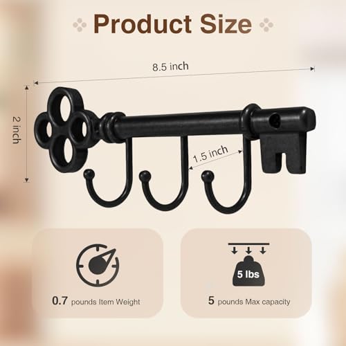 Classic Wall Mounted Key Holder Hook Rack, Vintage Key Rack for Entryway (Black) - color: Black