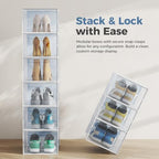 DUMOS Shoe Storage Boxes, 12-Pack Stackable Clear Shoe Containers with Lids, Display Sneaker Case Organizer for Closet, Under Bed, Entryway,White (Fit Size 9)