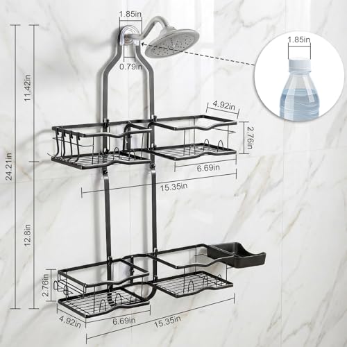 Shower Caddy Hanging Organizer, Rustproof Shower Organizer Hanging for Handheld Showerhead with Hooks for Razor/Sponge, Bathroom Caddy Rack Shower Shelves for Shampoo Soap Towels, Black - color: Black