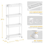 SPACELEAD Slim Storage Cart 4 Tier,Bathroom Organizer Rolling Utility, Mobile Shelving Unit Slide Out for Office, Kitchen, Laundry Room & Narrow Places,White - color: White