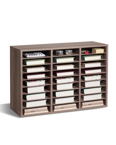 VEVOR Literature Organizer, 27 Compartments Office Mailbox with Removable Shelves, Wood Mailbox Sorter Particle Board Office Home Classroom Storage, File Sorter for File, Document, Paper, Black-Grey - color: Black-grey, size: 27 Compartments