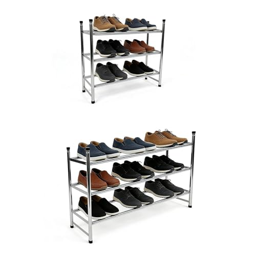 3 Tier Shoe Rack for Closet Metal Wide Retractable Stackable Shoe Storage Organizer for Closet Entryway Small Spaces 24.4 x19.69 x9 Inches