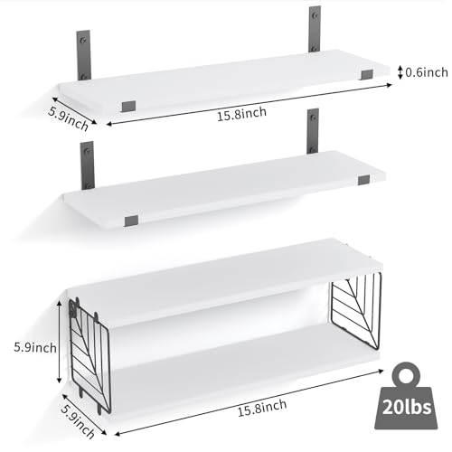 Fixwal 3+1 Tier Bathroom Floating Shelves Over Toilet, 15.8in Farmhouse Rustic Wood Shelves, Wall Decor for Bathroom, Living Room,Bedroom and Kitchen (White) - color: White