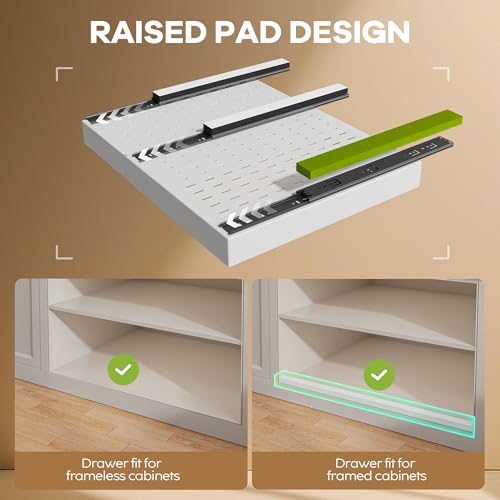 Seinloes 2 Pack Pull out Cabinet Organizer 21" Deep With Raising Pad for Framed Cabinets,Expandable (15.2"-26.3"W) Slide out Drawers for Kitchen Cabinets with 4pcs Divider Racks,Roll out Shelves,White - color: White, size: 15.2"-26.3"W x 21"D(2Pack)