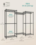 SONGMICS Heavy-Duty Clothes Rack, Garment Rack, Portable Closet, 68.7-Inch Wide Clothing Rack with Adjustable Mesh Shelves and Hanging Rails, Ink Black ULGR433B01 - color: Ink Black, size: 68.7"L x 76"H, style: Without Fabric Cover