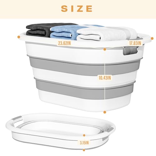 OOAMBB 43L(11.5Gallon) Collapsible Laundry Baskets Plastic, Pop Up Laundry hamper/Storage Container, Foldable Laundry Basket with Large Capacity,Sturdy,Space Saver (Grey, 2 Packs) - color: Grey