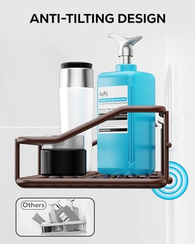 Nieifi Shower Caddy Shelf Storage Rack Adhesive Without Drilling Stainless Steel with Hooks for Washroom, Lavatory, Restroom, Toilet, Bathroom, Kitchen - 2 Pack Bronze - color: Brown, size: 2 Pack
