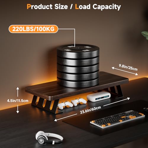 Monitor Stand - 24 Inch Wood Monitor Stand Riser, 220 Pounds Load Capacity Desk Monitor Riser for Laptop/PC/Printer, Desktop Stands Organizer for Home Office - color: Black Walnut - Black Legs