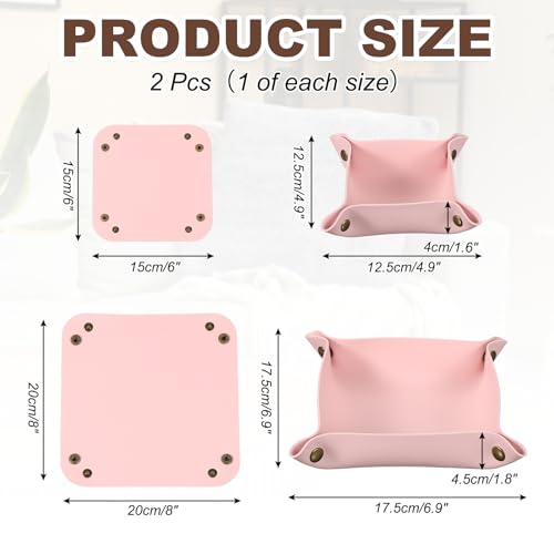 uxcell 2 Pcs Valet Tray for Women and Men, PU Leather Jewelry Tray Entryway Table Bedside Nightstand Catchall Storage Organizer for Jewelry Key Coin Watch Wallet(Square, Pink) - color: Pink