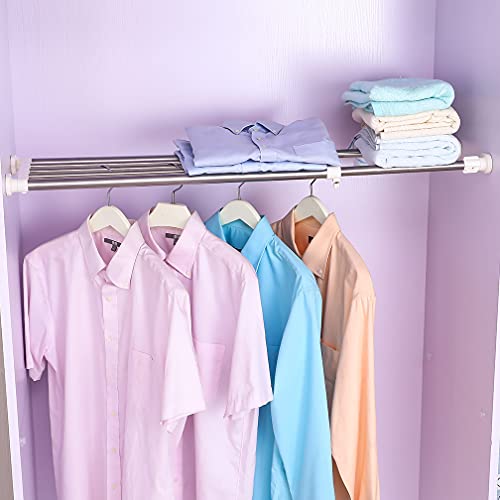 Hershii Expandable Closet Tension Shelf Rod Adjustable Storage Rack Heavy Duty DIY Organizer Divider for Wardrobe Cupboard Kitchen Bathroom - size: 82-117.5cm/32.28-46.25inches
