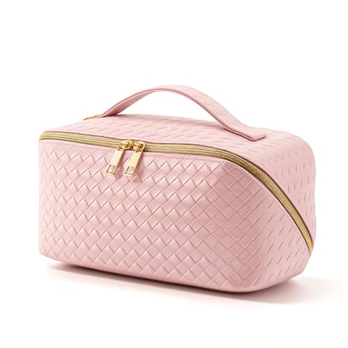 Women's Travel PU Leather Cosmetic Organizer - Large Capacity Toiletry Storage Solution - color: pink