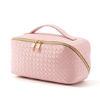 Women's Travel PU Leather Cosmetic Organizer - Large Capacity Toiletry Storage Solution - color: pink
