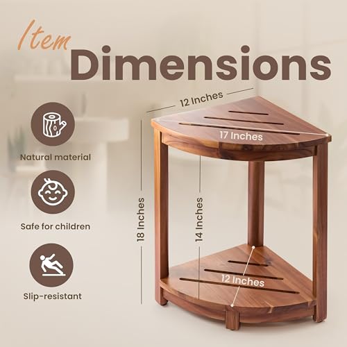 HOLANA 18" Wood Corner Shower Bench & Corner Shower Stool with Storage Shelf - Footrest for Shaving Legs - Bath Step for Small Spaces - Perfect for Indoor or Outdoor (Acacia) - color: Acacia