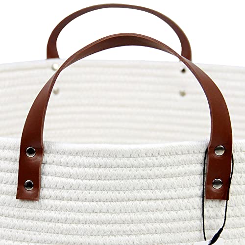 Casaphoria Extra Large Woven Cotton Rope Storage Basket for Organizing Towels Blanket Laundry Baskets for Bathroom,White Tall Laundry Basket for bedroom,Woven Hampe with Handles for Living Room - color: white