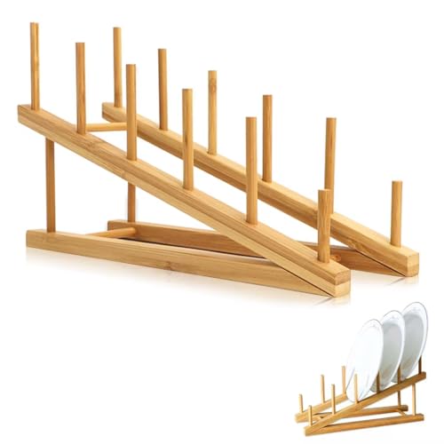 Bamboo Dish Drying Rack Wooden Plate Rack Kitchen Pot Lid Holder Cabinet Organizer for Dish Plate Cup Pot Lid Bowl Cutting Board - size: 1PCS