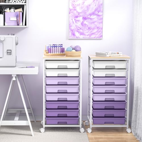 SYKIARIOL Rolling Cart with Drawers,Utility Cart With 8 Drawers and Wooden Tabletop for Living Room,Classroom,Bedroom,Bathroom,Dorm,Office,Purple - color: Purple