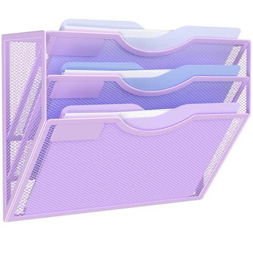 Kuntine.B Wall File Organizer Office Hanging Magazine Holder Wall File Organizer for Office Home (Purple, 3 Tier) - color: Purple, size: 3 Tier & No Hangers