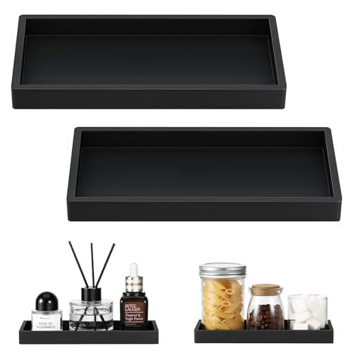Luxspire Bathroom Vanity Tray - 2 Pack (7.9" x 4") Silicone Soap Dish for Kitchen Countertop, Bathroom Counter Tray for Soap Dispenser Perfume Jewelry Accessories, Matte Black - color: Matte Black, size: 7.87 × 3.94 × 0.79 in