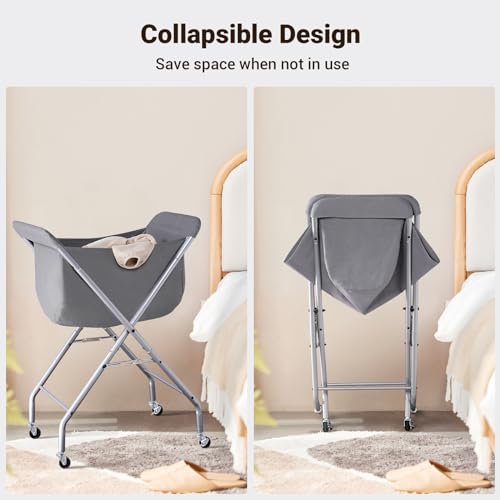 ELYKEN Laundry Cart with Wheels, 32”H Easy Rolling Laundry Hamper with Removable Liner Bag, Sturdy Metal Frame Clothes Basket with 4 Casters and 2 Brakes - color: Gray, size: 23.2"L x 13"W x 32"H