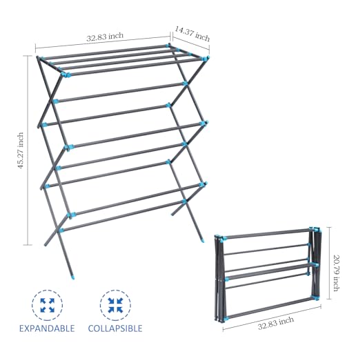 APEXCHASER Clothes Drying Rack, Foldable 2-Level Drying Rack Clothing, Stainless Steel Free-Standing Laundry Airer, with Height-Adjustable 4 Wings, Matte Black - color: Graphite, size: Small