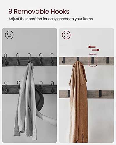 VASAGLE Coat Rack, Hall Tree with Shoe Bench for Entryway, Entryway Bench with Coat Rack, 4-in-1, with 9 Removable Hooks, a Hanging Rod, 13.3 x 28.3 x 72.1 Inches, Greige and Black UHSR40MB - color: Greige + Black, size: 28.3"W