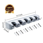 LETMY Broom Holder Wall Mounted - Mop and Broom Hanger Holder - Garage Storage Rack & Garden Tool Organizer - 5 Position 6 Hooks for Home, kitchen, Garden, Tools, Garage - color: Gray