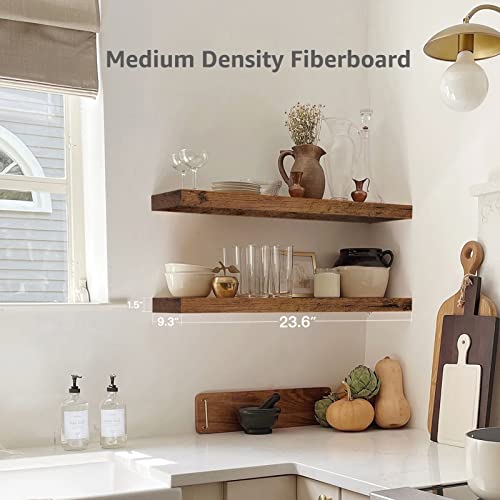 QEEIG Floating Shelves for Wall 23.6" Long - Wall Mounted Shelf Bathroom Kitchen Living Room Bedroom Farmhouse Home Decor Display Bookshelf Set of 2, Rustic Brown (008-60BN) - color: A. Brown, size: 23.6"