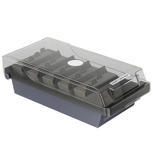 Uniclife Business Card Holder for Desk, Large Plastic Business Card Organizer Business Card Box with Lid, Dividers & A-Z Index Tabs, Desktop Index Card Holder, Name Card Storage Box, 500 Card Capacity - size: Medium