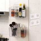 2 Pack Self Adhesive Cabinet Door Organizer, Transparent Stackable Wall Mounted Organizer boxes, Storage Holder Basket for Kitchen, Bathroom, Pantry Organization and Countertops