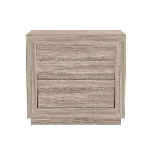 Manhattan Comfort Soren 26" Contemporary Nightstand with 2 Drawers, Modern Wood Design Bedside Table, Handle-Less Storage Drawers, Compact & Functional, Natural Oak - color: Natural Oak