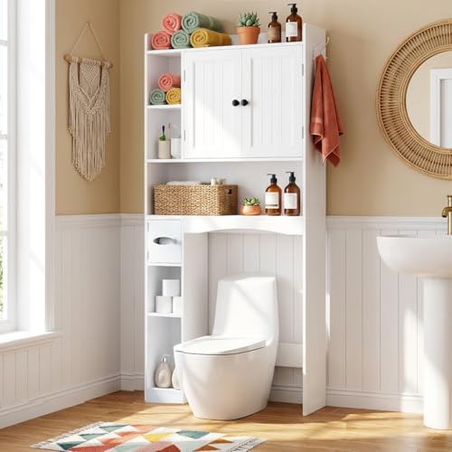 Gizoon 66''H Over The Toilet Storage Cabinet, Over Toilet Storage Cabinet White, Over Toilet Bathroom Organizer, with 2 Doors, Adjustable Shelf, for Bathroom, Laundry, White - color: White