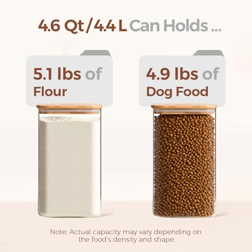 ComSaf 1.2 Gallon Wide Mouth Flour Sugar Storage Containers 2 Pcs, 4.6 Qt Glass Storage Containers with Lids, Large Pantry Glass Jar with Lid, Big Jars for Rice, Flour, Sugar, Cereal, Cookie, Coffee - color: 4.6Qt-Square-2Pack