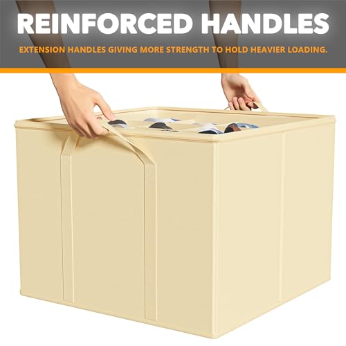 SpaceAid Shoe Organizer for Closet, 2 Pack Foldable Shoe Storage Containers Baskets Boxes Bins w/Adjustable Dividers, Fits 16-32 Pairs, Beige - color: Beige