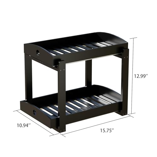 APRTAT 2 Pack Under Sink Organizer, Bamboo Wooden 2-Tier Pull-Out Storage with Sliding Drawers for Kitchen and Bathroom Cabinets, Easy Installation (Black) - color: Black