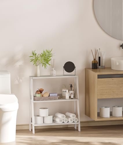 2 Tier Bathroom Ladder Shelf, Bathroom Ladder Shelves, Storage Organizer for Small Space, Freestanding Open Shelving Display Stand for Living Room Bedroom Kitchen, White - color: White, size: 2-Tier