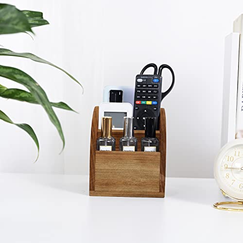 OKSQW Rustic Vintage Wooden Desk Organizer Farmhouse Wood Remote Control Caddy, 3 Slot Tabletop Desktop Office Supply Storage Rack Desktop TV Remote Control Holder Home Decor Office Supplies Storage - color: Light Brown-S