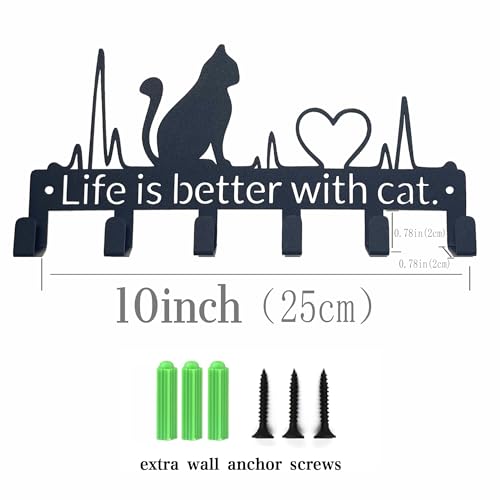 Key Holder Wall Mount with 6 Hooks, Cute Cat Key Rack Organizer for Entryway, Kitchen, Office - Rustproof, Waterproof - Easy Installation,Gift for New Homeowners - 9.8inch/25cm - color: Cat Love