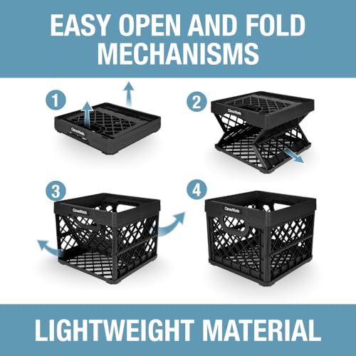CleverMade Collapsible Milk Crate 25L (6.6 Gal), 50 lb Capacity Heavy Duty Folding Crate – Stackable Storage Crates with File Rails, Plastic Collapsible Crates - Obsidian - color: Obsidian, size: 1 Pack