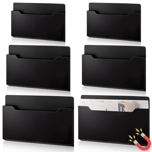 Fuutreo 6 Pcs Magnetic Wall File Organizer Magnetic Wall File Holder Refrigerator Magazine Holder for Mail Letters Paper(Black,Horizontal-3 Mixed Size) - color: Black, size: Horizontal-3 Mixed Size